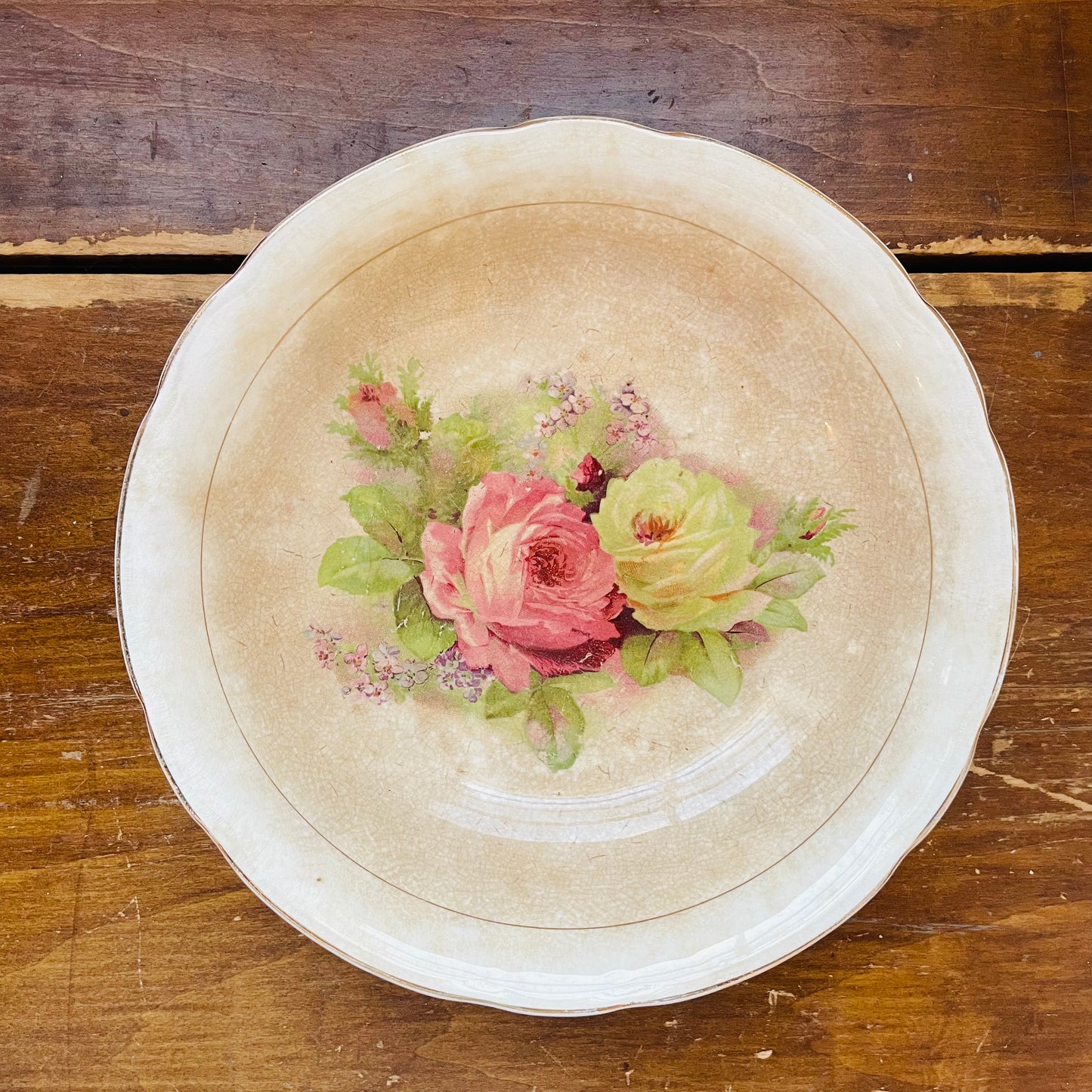 Pink & Yellow Floral Rose China Bowl- Vintage