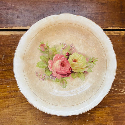Pink & Yellow Floral Rose China Bowl- Vintage