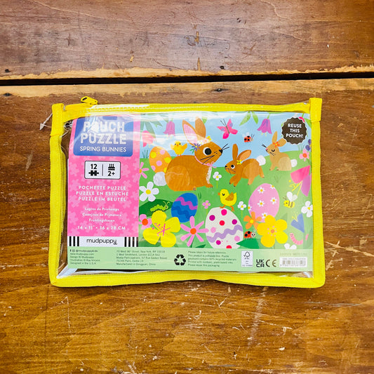 Spring Bunnies – 12 Piece Puzzle with Reusable Zipper Pouch