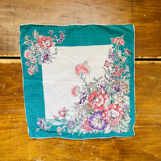 Teal Carnation Scarf- Vintage