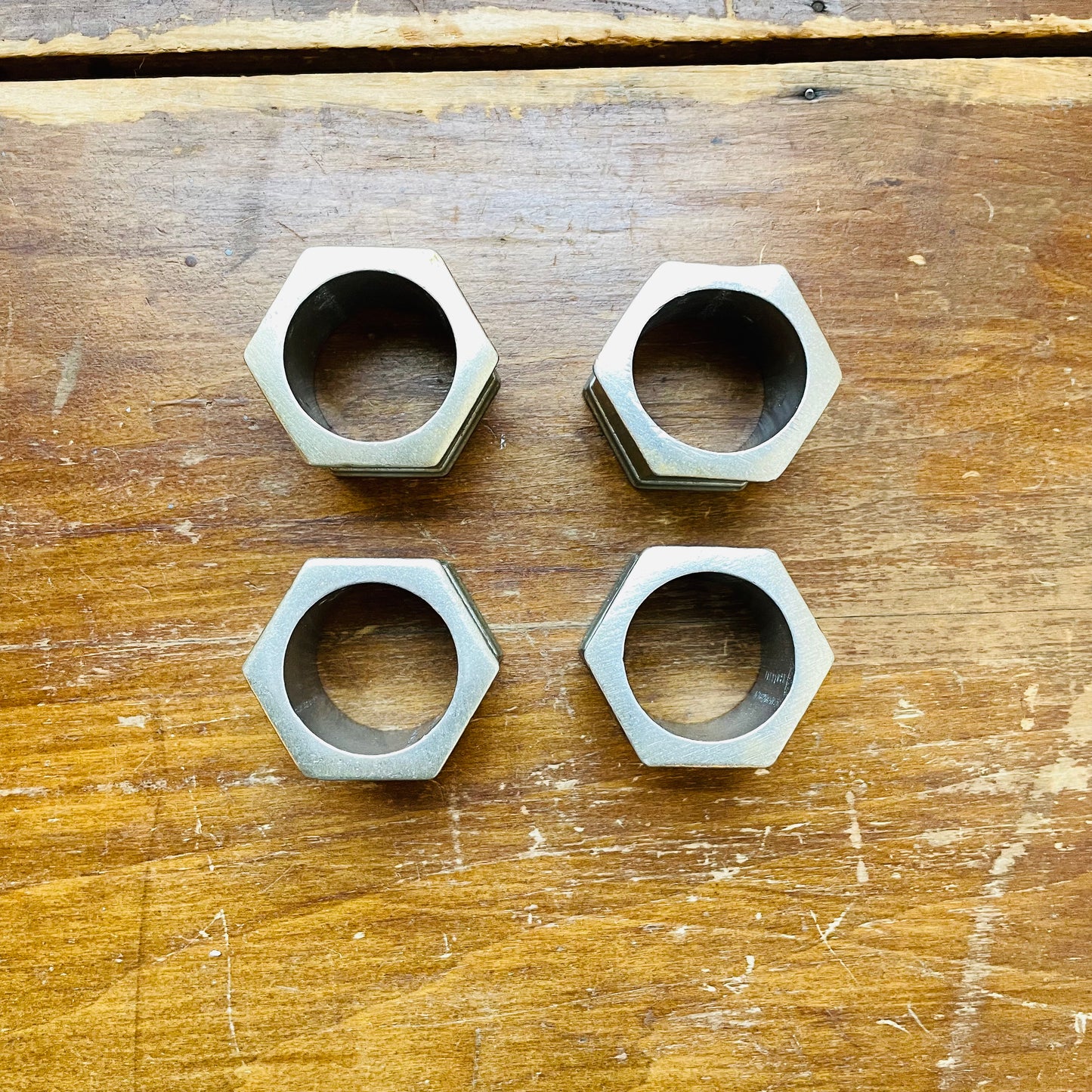 Pewter Industrial Napkin Ring Set of 4- Vintage
