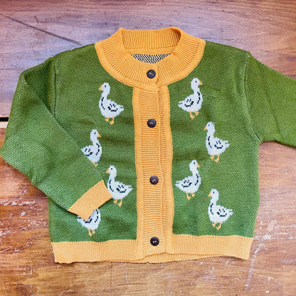 Country Geese Cotton Knit Baby Cardigan