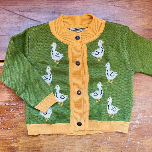Country Geese Cotton Knit Baby Cardigan