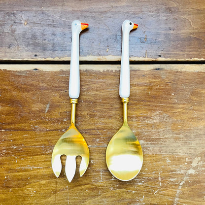 Gold Goose Shaped Salad Servers