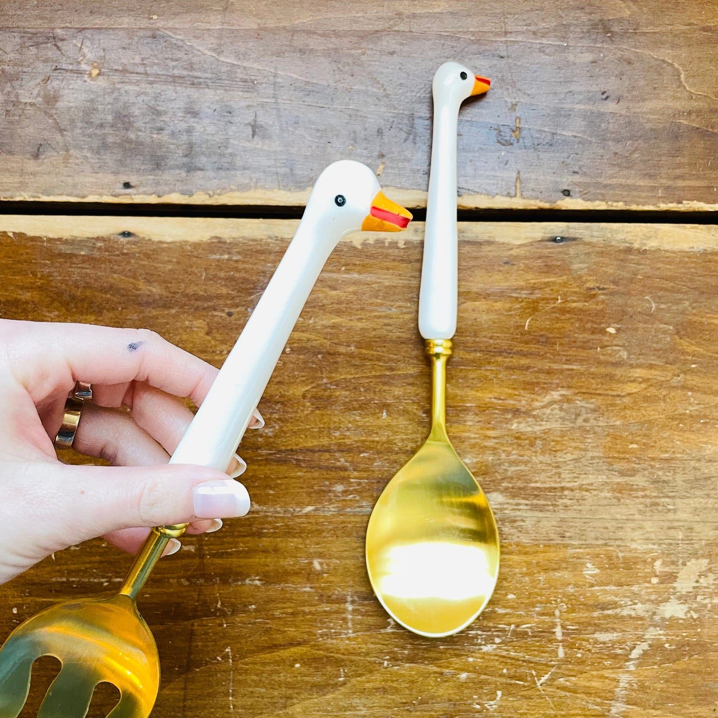 Gold Goose Shaped Salad Servers