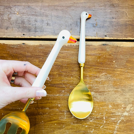 Gold Goose Shaped Salad Servers