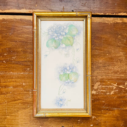 Bamboo Framed Hand-painted Porcelain Tile- Vintage