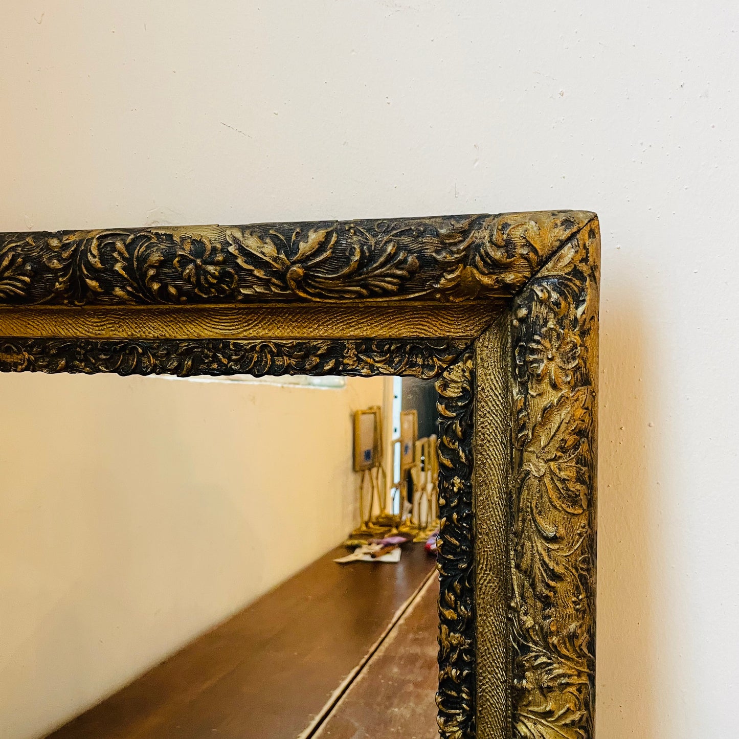 Black & Gold Botanical 23" x 30" Mirror- Vintage