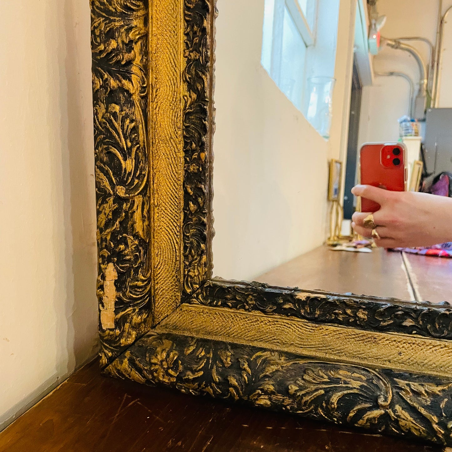 Black & Gold Botanical 23" x 30" Mirror- Vintage