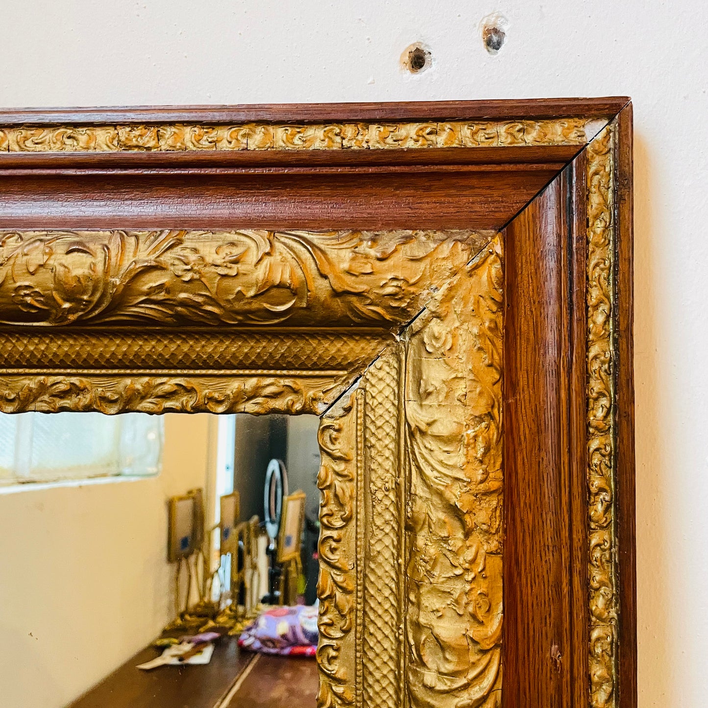 Two Tone Botanical 27" x 31" Mirror- Vintage