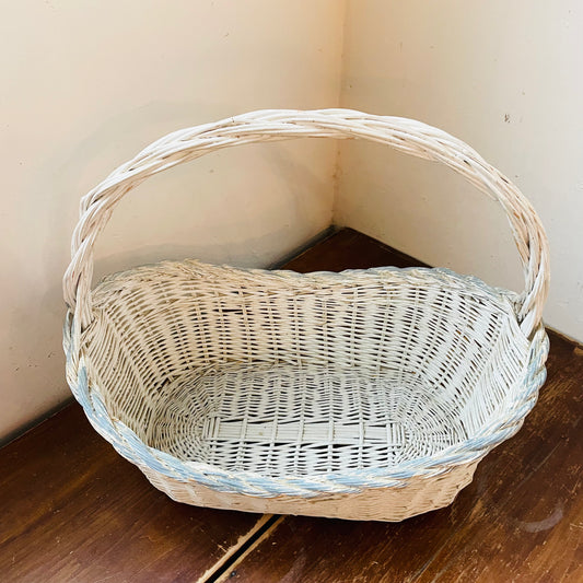 Long White Handled Basket- Vintage