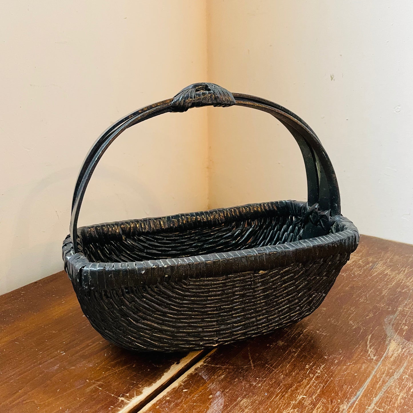 Black Plastic Handled Basket- Vintage
