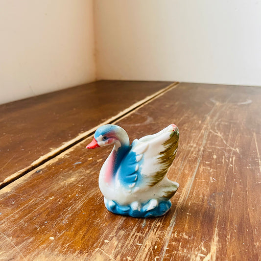 Blue & Pink Swan Toothpick Holder- Vintage