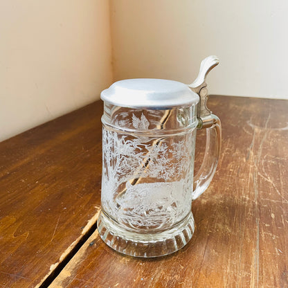 Hog & Duck Cut Glass & Pewter Beer Stein- Vintage