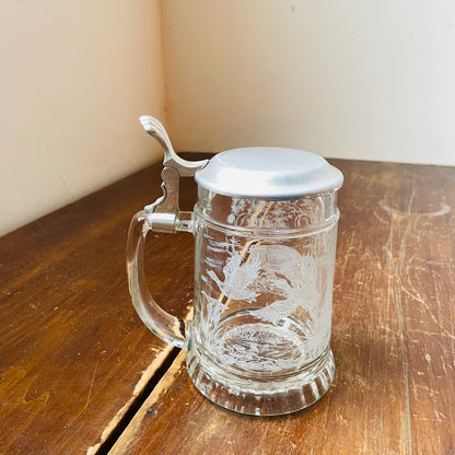 Hog & Duck Cut Glass & Pewter Beer Stein- Vintage