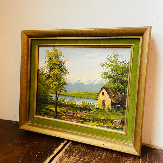 Cabin on Pondside in Velvet Frame- Vintage