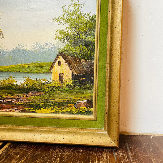 Cabin on Pondside in Velvet Frame- Vintage