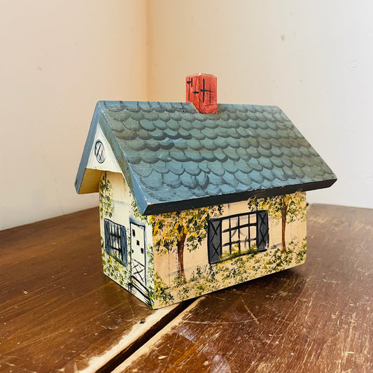 Wooden Painted House Box- Vintage