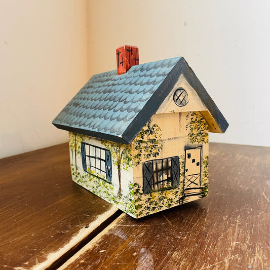Wooden Painted House Box- Vintage