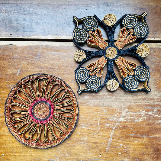 Colorful Raffia Trivets- Vintage