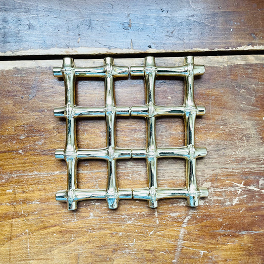 Brass Plated Expandable Bamboo Trivet- Vintage