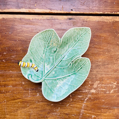 Bordallo Pinheiro Fig Tree Leaf with Caterpillar