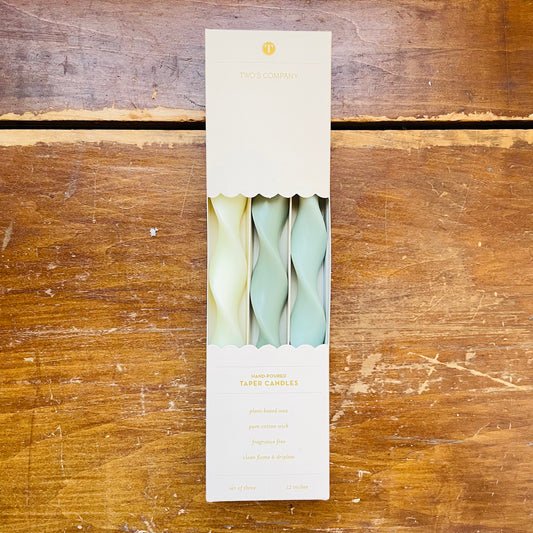 Green Hue Twist & Glow Three Taper Candle Set