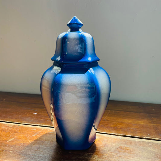 Blue & White Panel Ginger Jar- Vintage