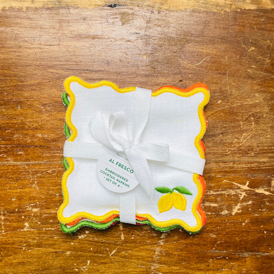 Wavy Edged Fruit Cocktail Napkin Set of 4