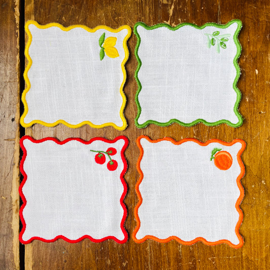 Wavy Edged Fruit Cocktail Napkin Set of 4