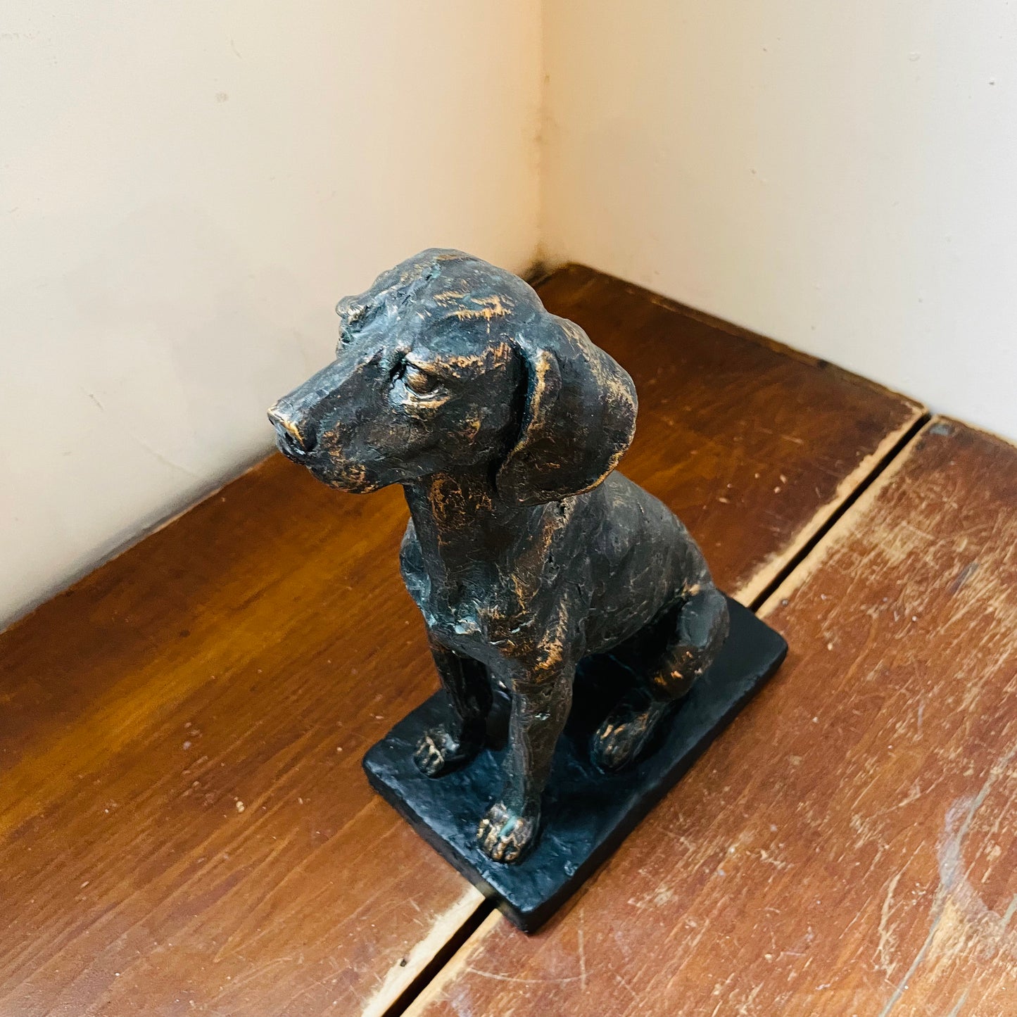 Patina Sitting Dog on Block Base