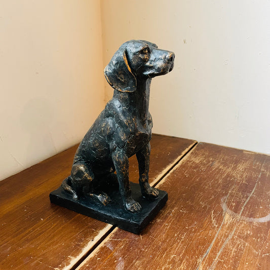 Patina Sitting Dog on Block Base