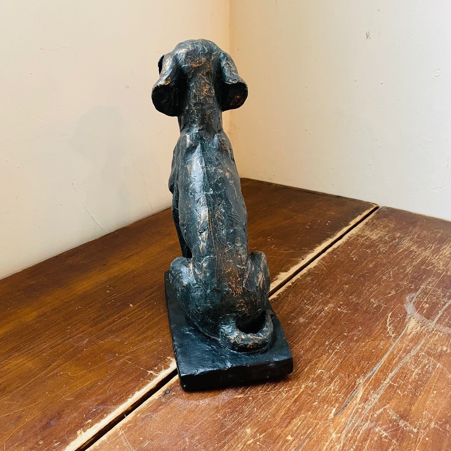 Patina Sitting Dog on Block Base