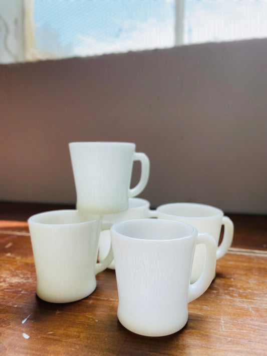 Fire King Milk Glass Mugs- Set of 5- Vintage