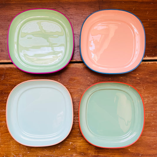 Set of Four 8" Enameled Colorful Plates