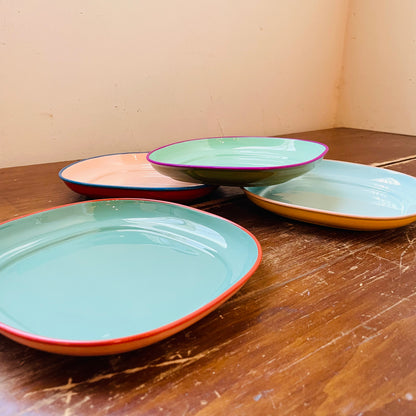 Set of Four 8" Enameled Colorful Plates
