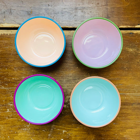 Set of Four Enameled Colorful Bowls