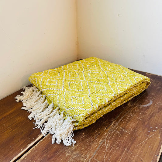 Chartreuse Chenille Throw with Diamond Pattern & Fringe