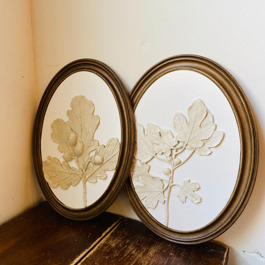 Oval Wood Framed Plaster Cast Tree Leaves & Fruit