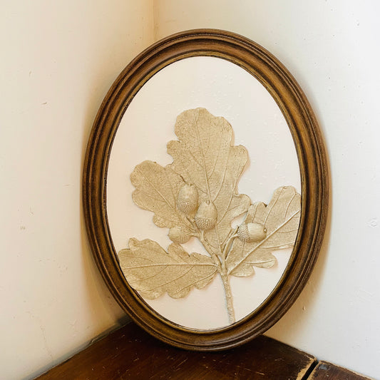 Oval Wood Framed Plaster Cast Tree Leaves & Fruit