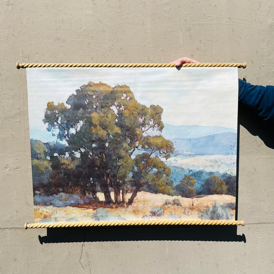 Carved Wood & Canvas Scroll Wall Decor with Landscape