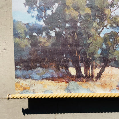 Carved Wood & Canvas Scroll Wall Decor with Landscape