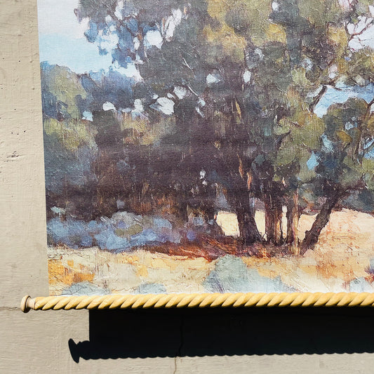 Carved Wood & Canvas Scroll Wall Decor with Landscape