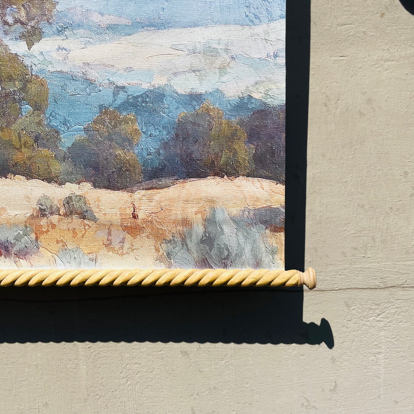 Carved Wood & Canvas Scroll Wall Decor with Landscape