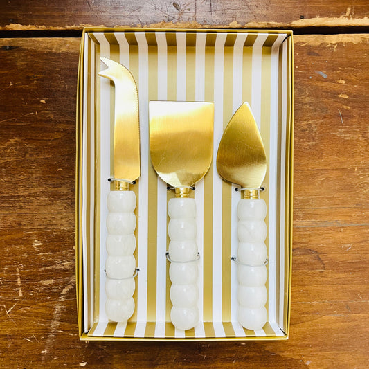 Modern Pop Set of 3 White Beaded Cheese Knives
