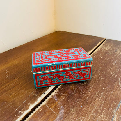 Blue & Red Folk Styled Hare Box- Vintage