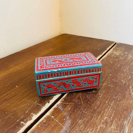Blue & Red Folk Styled Hare Box- Vintage