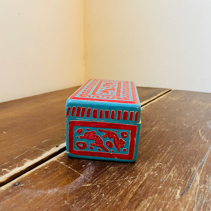 Blue & Red Folk Styled Hare Box- Vintage