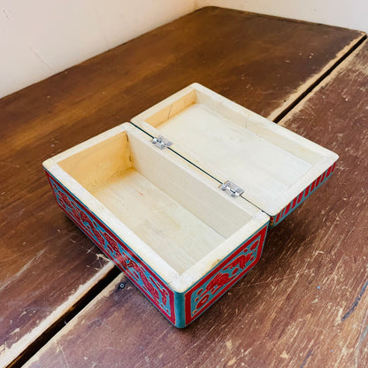 Blue & Red Folk Styled Hare Box- Vintage