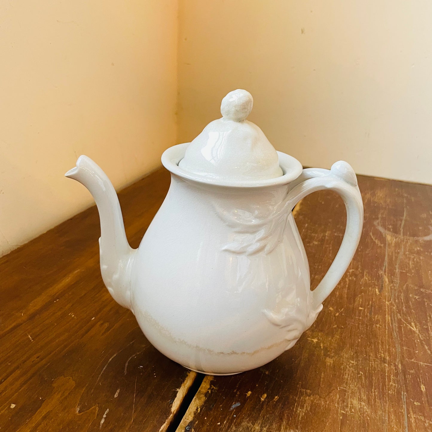 Forget Me Not White Ironstone Teapot- Vintage